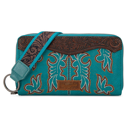 HOTWrangler Wristlet Wallets Western Wallet for Women Floral Tooled Womens Wallet Boot Stitch Purses | Tooled