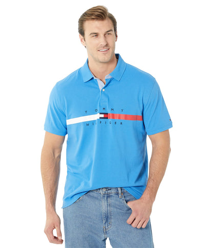 HOTTommy Hilfiger Men's Short Sleeve Cotton Pique Flag Graphic Polo Shirt in Custom Fit