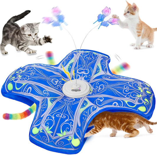 HOTInteractive Cat Toys for Indoor Cats,[Newly Upgraded] Rechargeable Touch Activated Hide and Seek Kitten Toys for Bored Indoor Adult Cats with Fluttering (Blue)