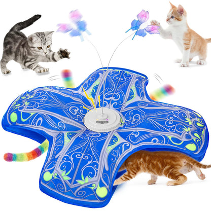 HOTInteractive Cat Toys for Indoor Cats,[Newly Upgraded] Rechargeable Touch Activated Hide and Seek Kitten Toys for Bored Indoor Adult Cats with Fluttering (Blue)