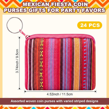 HOT24 Pack Mexican Candy Bags Fiesta Cinco De Mayo Mini Coin Purse 3.5 x 4.5 in Mexican Jewelry Zipper Pouches Reusable Cotton Wallet for Wedding Holiday Fiesta Party Favor Gift