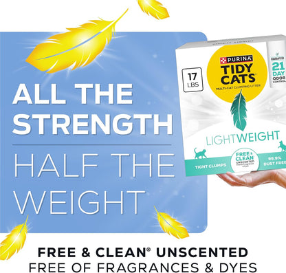 HOTPurina Tidy Cats LightWeight Free and Clean Unscented, Multi-Cat, Clumping, 99.9 Percent Dust Free Cat Litter - 17 lb. Box