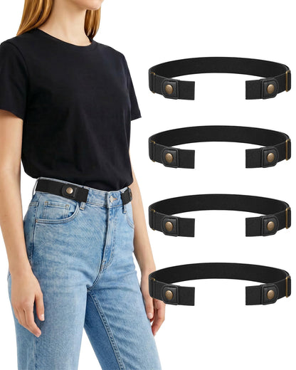 HOT4Packs No Buckle Elastic Belts for Women/Men Buckleless Belt Invisible Stretch Belts for Jeans Pants