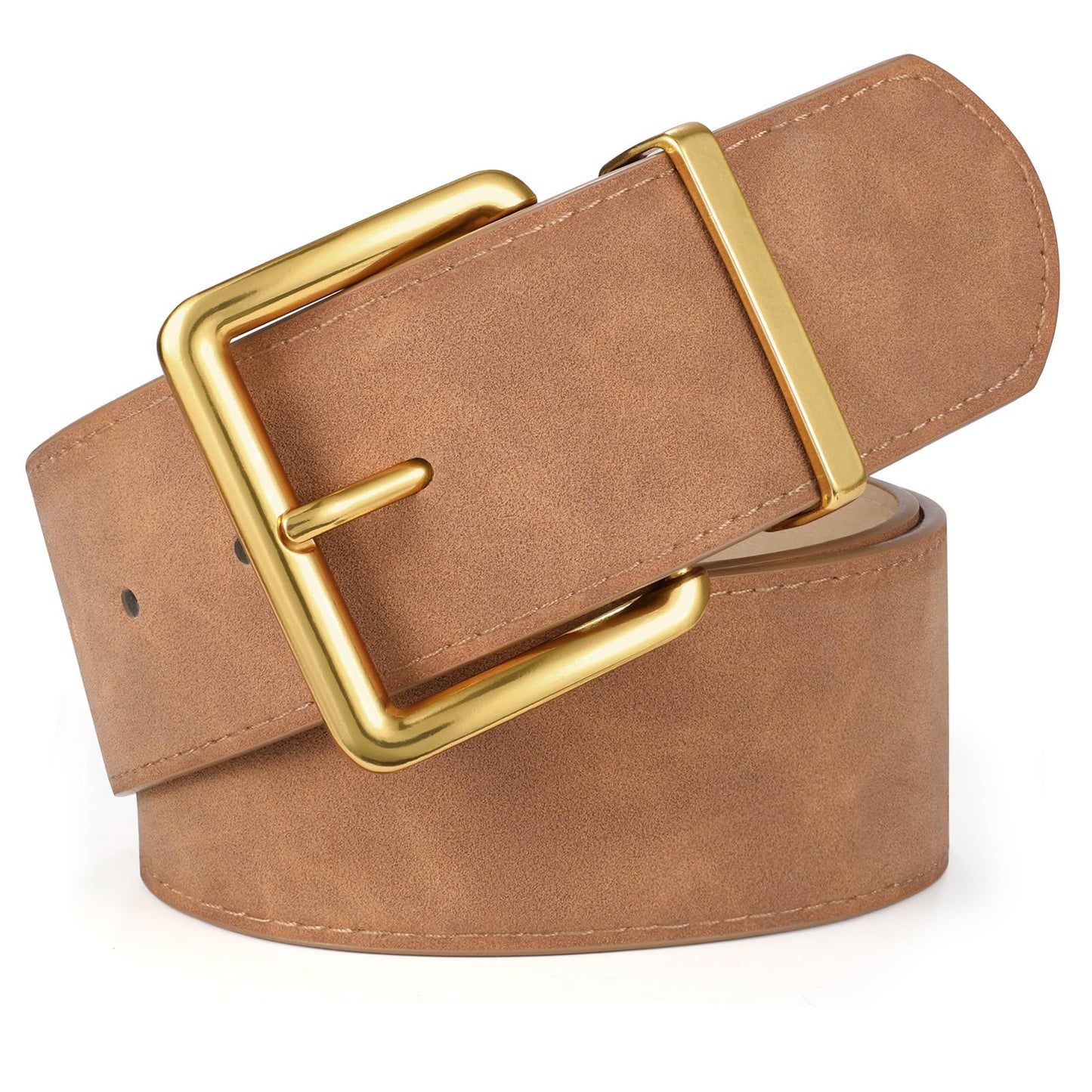 HOTXZQTIVE Women Wide Chunky Belt for Dresses Fashion Thick Suede Belt with Gold Buckle