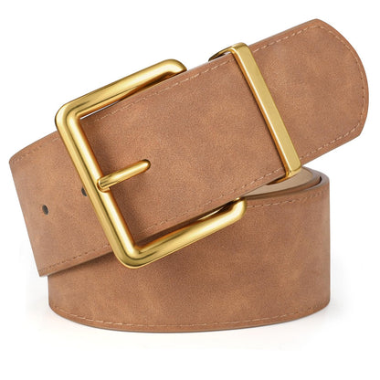 HOTXZQTIVE Women Wide Chunky Belt for Dresses Fashion Thick Suede Belt with Gold Buckle