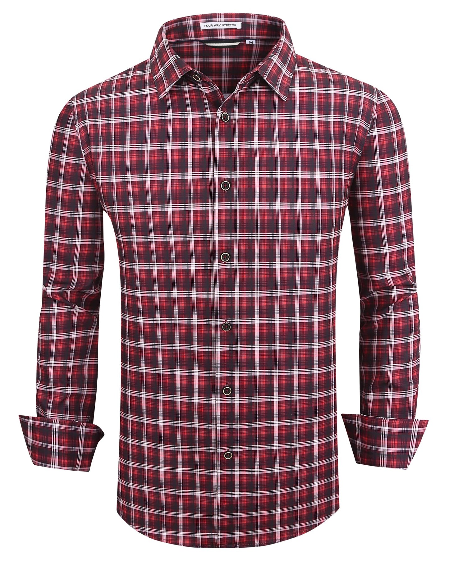 HOTAlex Vando Mens Wrinkle Free 4-Way Stretch Print Business Casual Shirt | Wrinkle resistant, Machine washable, Classic check Pattern, True-to-size cut, Business & Daily, Easy outfit pairing