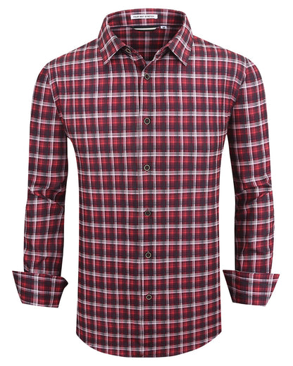 HOTAlex Vando Mens Wrinkle Free 4-Way Stretch Print Business Casual Shirt | Wrinkle resistant, Machine washable, Classic check Pattern, True-to-size cut, Business & Daily, Easy outfit pairing