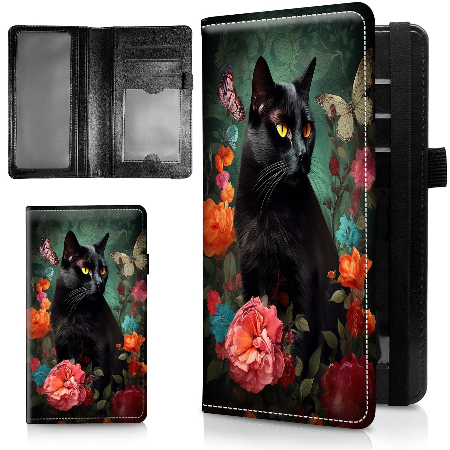 HOTLeather Checkbook Covers for Personal Checkbook Check book Holder Cover Wallets for Women Men,RFID-Blocking Slim Checkbook Cover for Duplicate Checks with Elastic Strap,Flowers Dancing Butterflies
