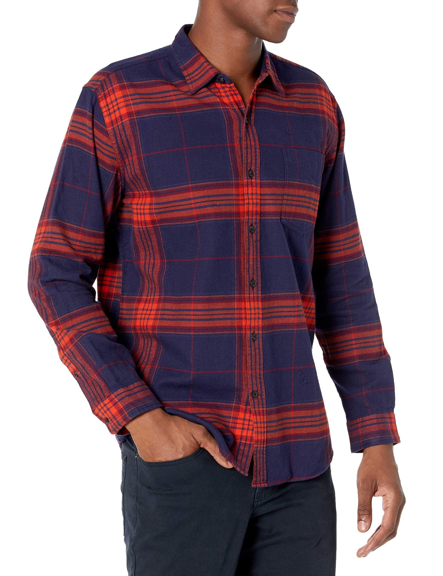 HOTAmazon Essentials Men's Regular Fit Long-Sleeve Flannel Shirt, Soft Brushed Cotton, Lightweight yet Warm