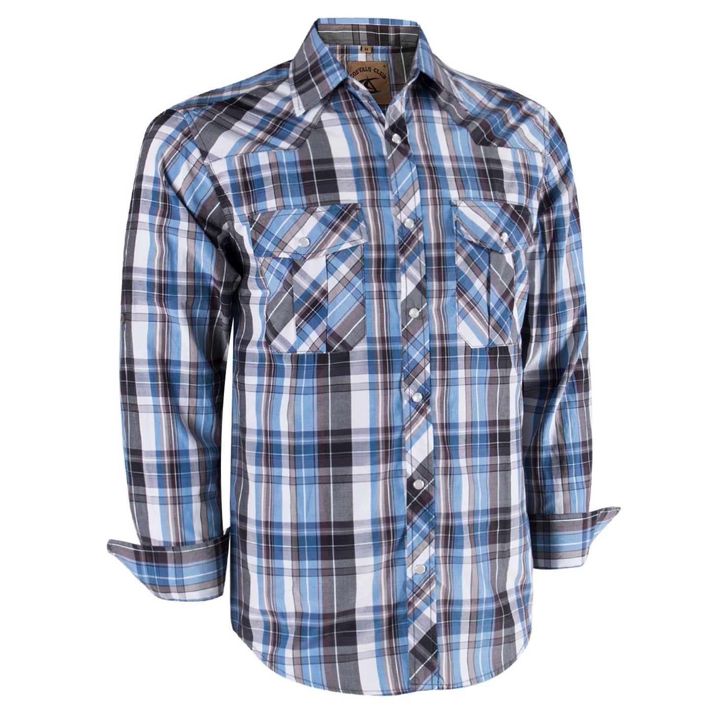 HOTCOEVALS CLUB Men's Western Pearl Snap Button Up Casual Cowboy Long Sleeve Two Pockets Work Shirts
