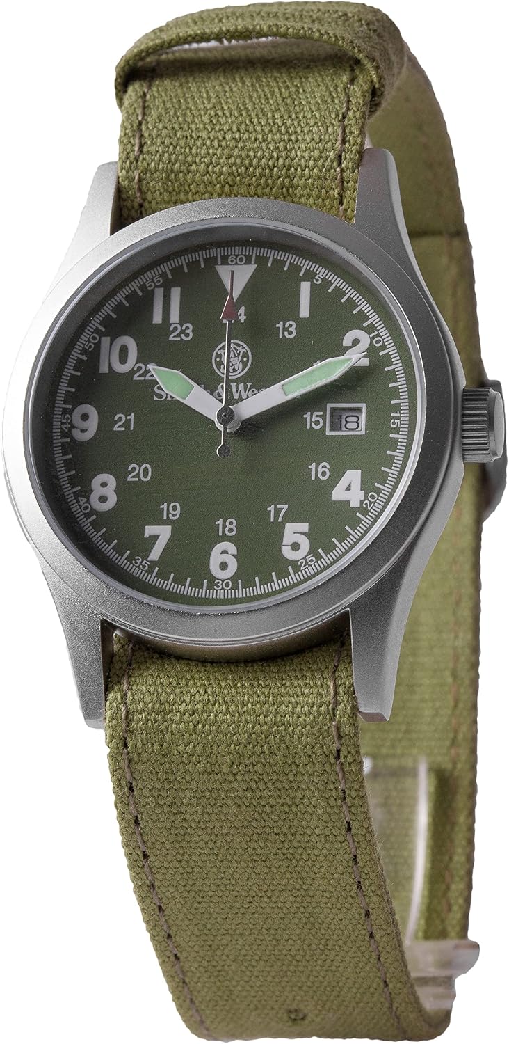 HOTSmith & Wesson Men's Military Watch, 3 Interchangeable Canvas Straps, 3 ATM Water Resistant, Date Display, Scratch Resistant Glass, Military Style Watch for Outdoor Activities, Swimming, 40mm