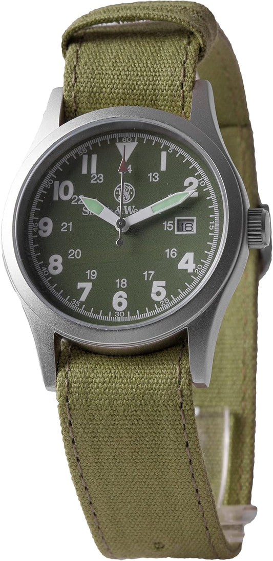 HOTSmith & Wesson Men's Military Watch, 3 Interchangeable Canvas Straps, 3 ATM Water Resistant, Date Display, Scratch Resistant Glass, Military Style Watch for Outdoor Activities, Swimming, 40mm