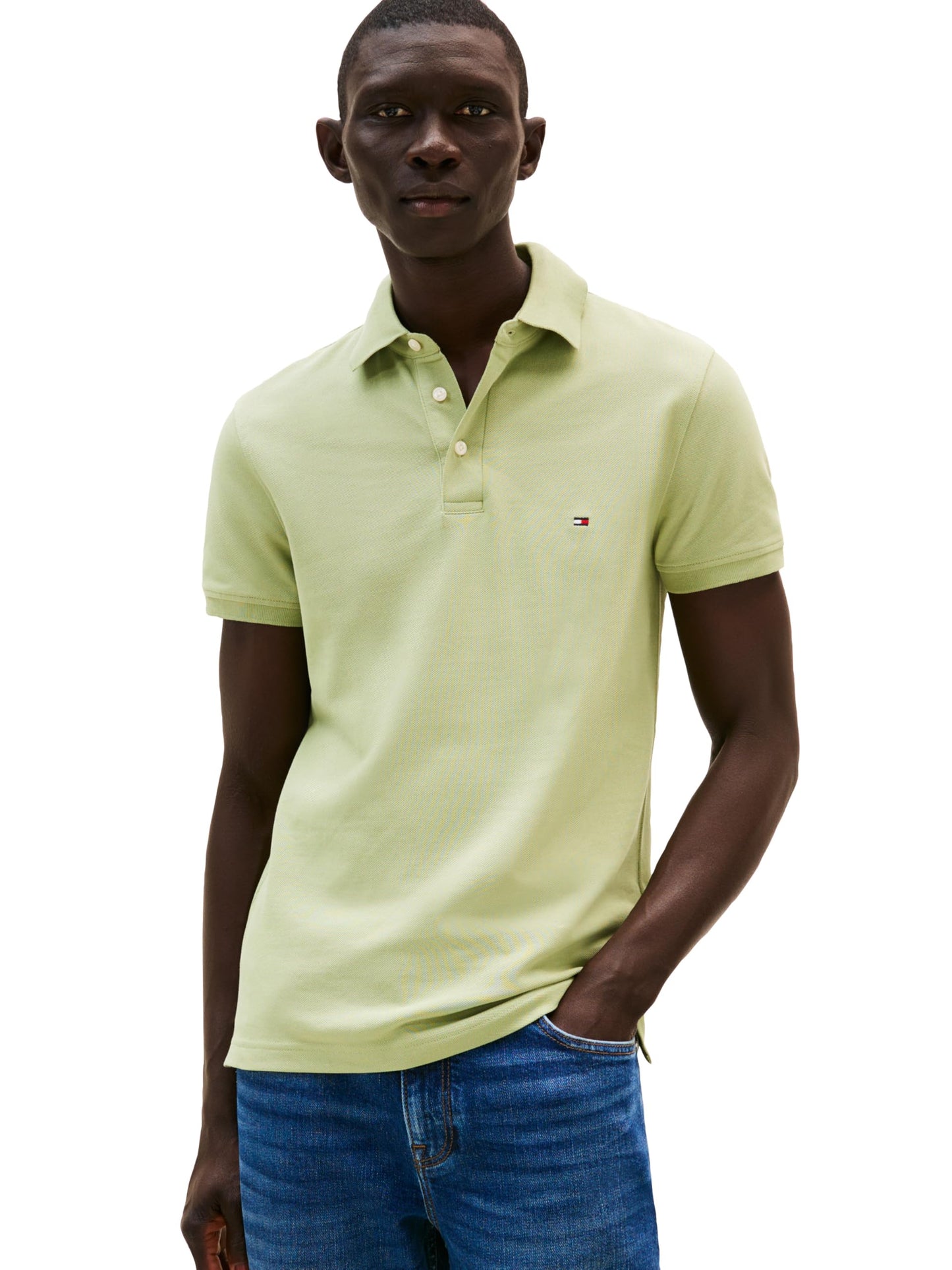 HOTTommy Hilfiger Men's Short Sleeve Polo Shirts in Slim Fit with Stretch and Organic Pique Cotton