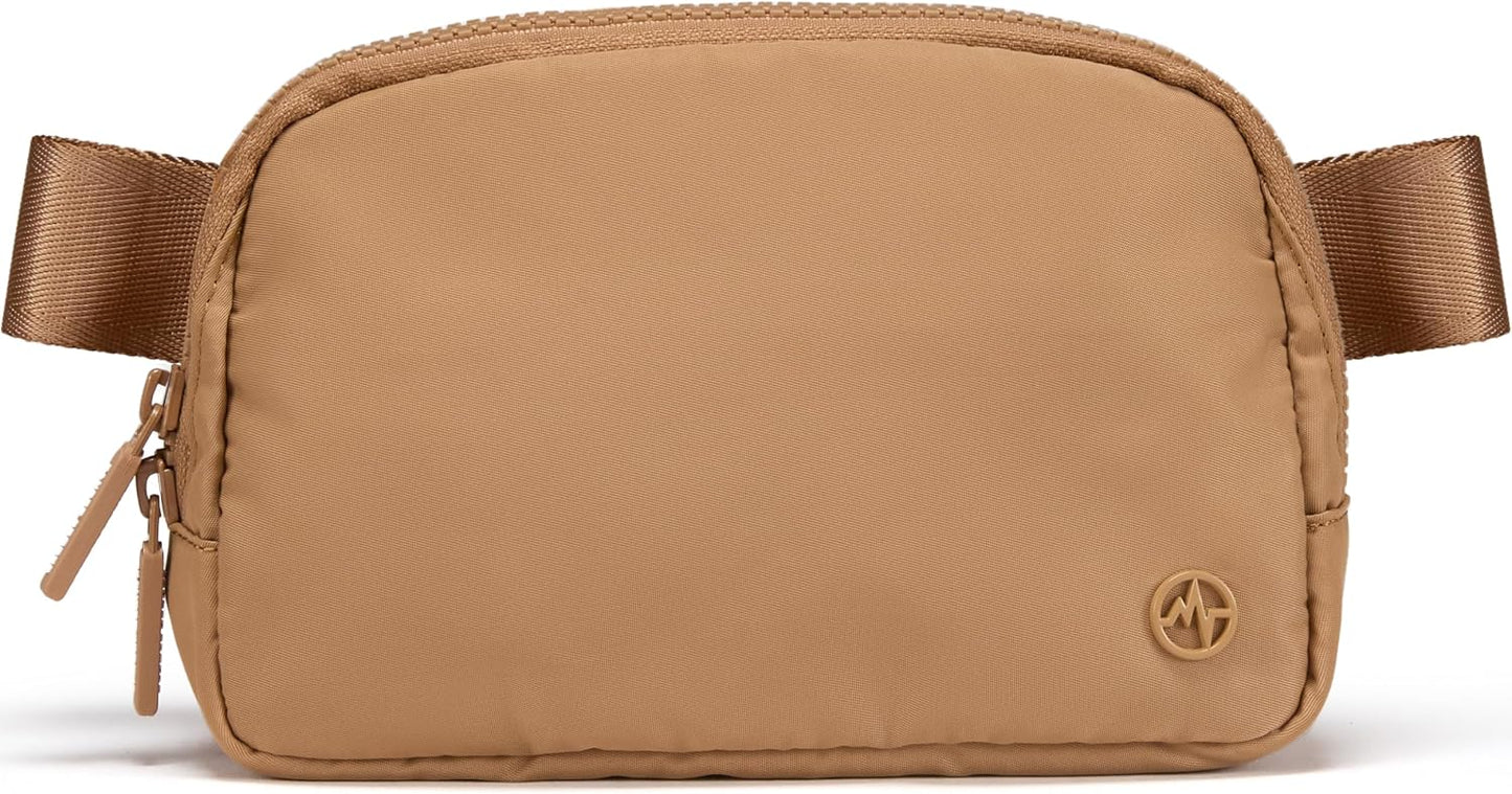 HOTPander Two Way Zipper Fanny Pack Nylon Everywhere Belt Bag for Women, Water Repellent Waist Packs, Crossbody Bags with Adjustable Strap (Caramel Brown).