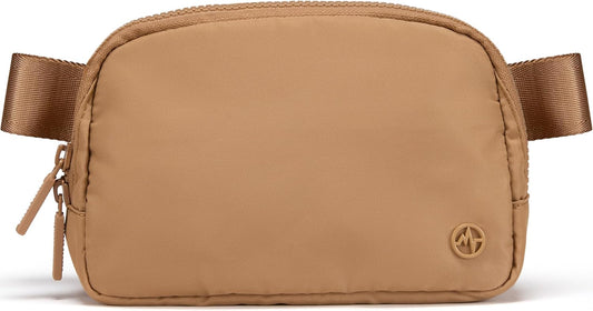 HOTPander Two Way Zipper Fanny Pack Nylon Everywhere Belt Bag for Women, Water Repellent Waist Packs, Crossbody Bags with Adjustable Strap (Caramel Brown).