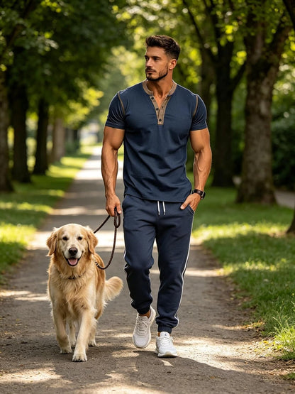 HOTMen's Casual Henley Shirts Classic Button Cotton Short Sleeve T-Shirt Summer Basic Solid Lightweight Tees Tops
