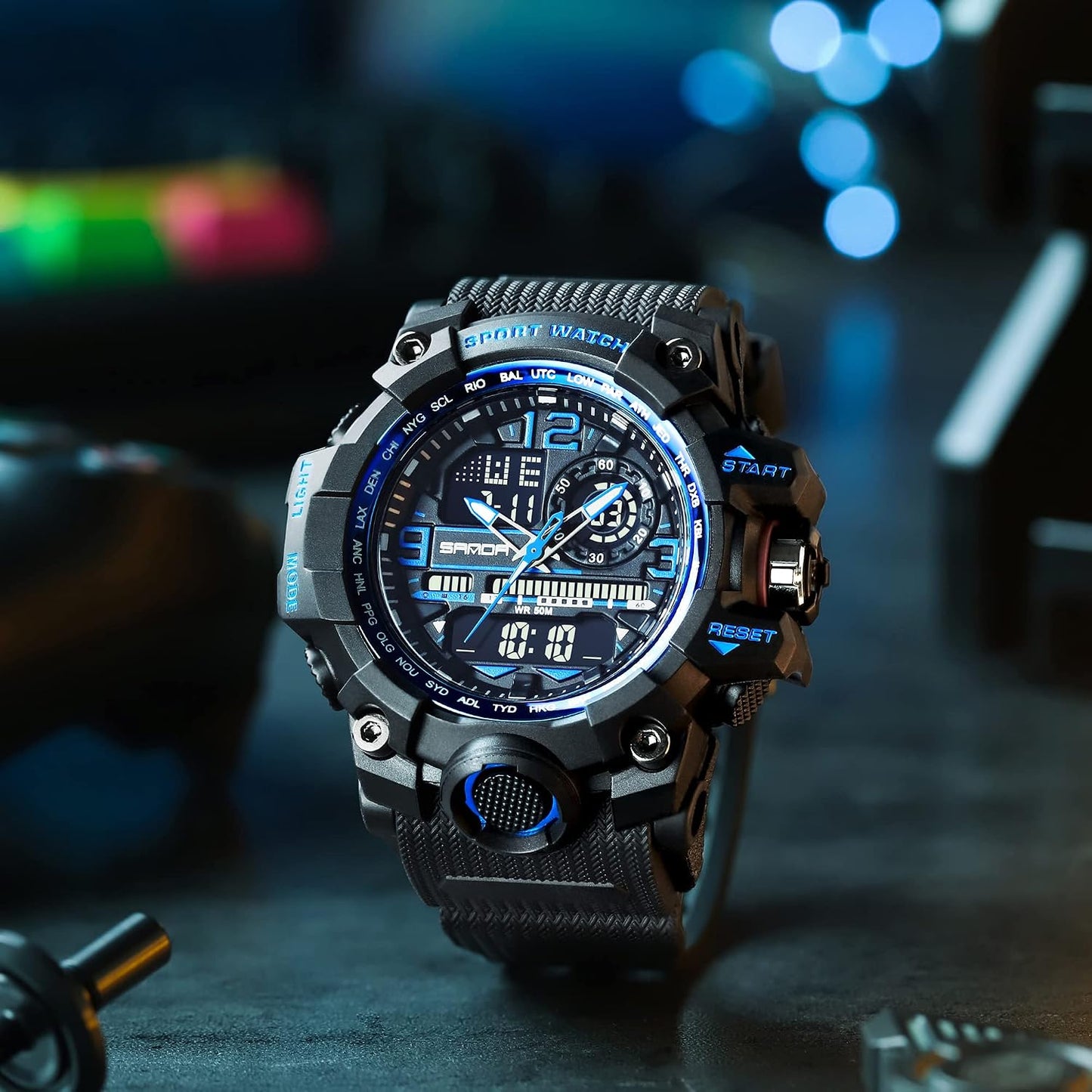 HOTKXAITO Men's Watches Sports Outdoor Waterproof Military Watch Date Multi Function Tactics LED Face Alarm Stopwatch for Men 3133
