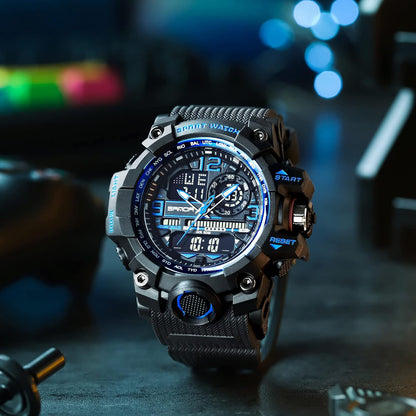 HOTKXAITO Men's Watches Sports Outdoor Waterproof Military Watch Date Multi Function Tactics LED Face Alarm Stopwatch for Men 3133