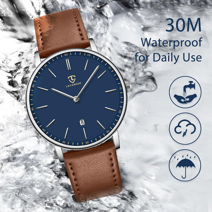 HOTBEN NEVIS Watch, Mens Watch, Minimalist Fashion Simple Wrist Watch Analog Date with Leather Strap
