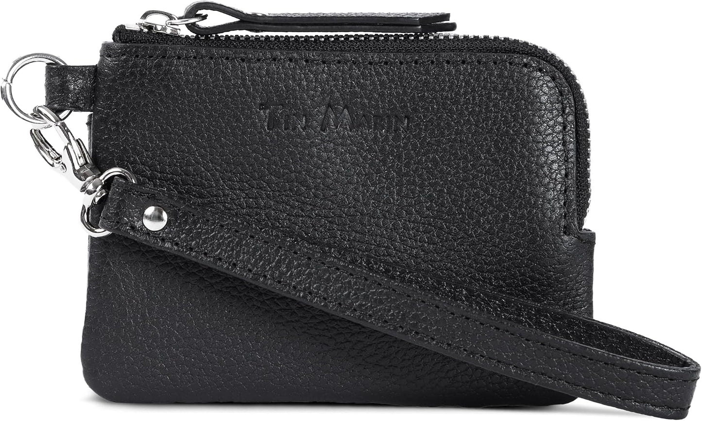 HOTGina Leather Top Zip Wallet - Slim Zippered Card Pouch, Genuine Cowhide Pebbled Leather, Artisan Made, Unisex Leather Small Wallet (Orange)