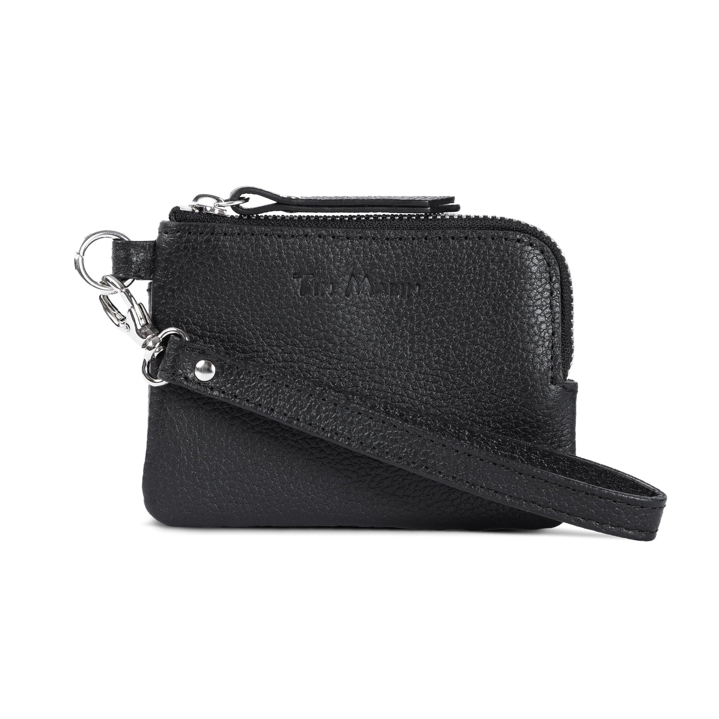 HOTGina Leather Top Zip Wallet - Slim Zippered Card Pouch, Genuine Cowhide Pebbled Leather, Artisan Made, Unisex Leather Small Wallet (Orange)