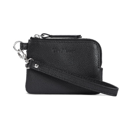 HOTGina Leather Top Zip Wallet - Slim Zippered Card Pouch, Genuine Cowhide Pebbled Leather, Artisan Made, Unisex Leather Small Wallet (Orange)