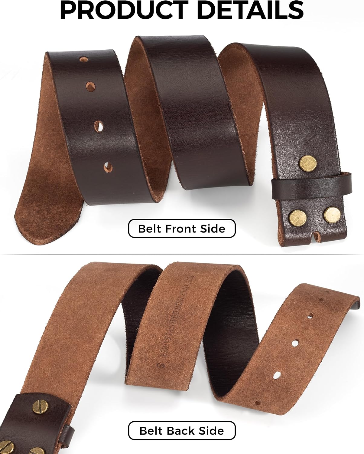 HOTNo Buckle Full Grain Leather Belt Men Women Fits With 1.5 Inch Buckle