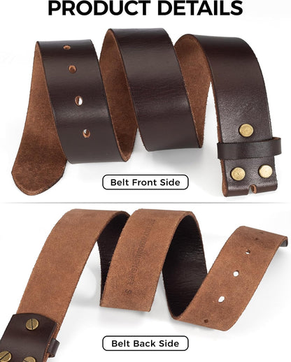 HOTNo Buckle Full Grain Leather Belt Men Women Fits With 1.5 Inch Buckle