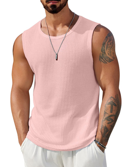 HOTCOOFANDY Mens Casual Tank Tops 2 Pack Waffle Knit Sleeveless Shirt Breathable Tank Shirts Summer Muscle Tee