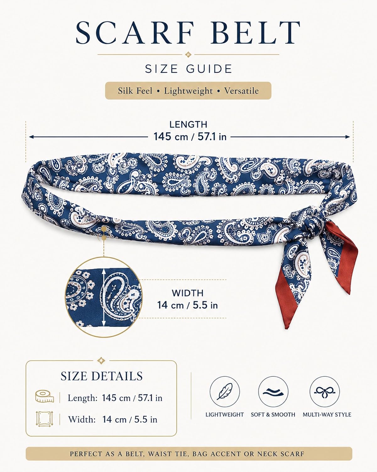 HOTSatin Silk Scarf Belt for Women Decorative Waist Scarf for Jeans Elegant Formal Prom Dress Western Boho Accessory