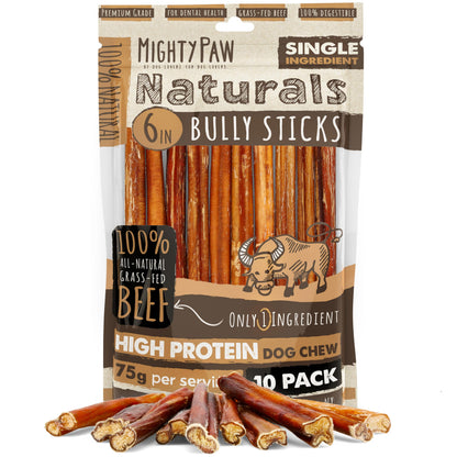 HOTMighty Paw Long Lasting 12" Bully Sticks for Dogs - All Natural Grass Fed Beef Chews. Lower Odor Dog Bully Sticks for Large Dogs, Medium and Small Breeds. Single Ingredient Treats