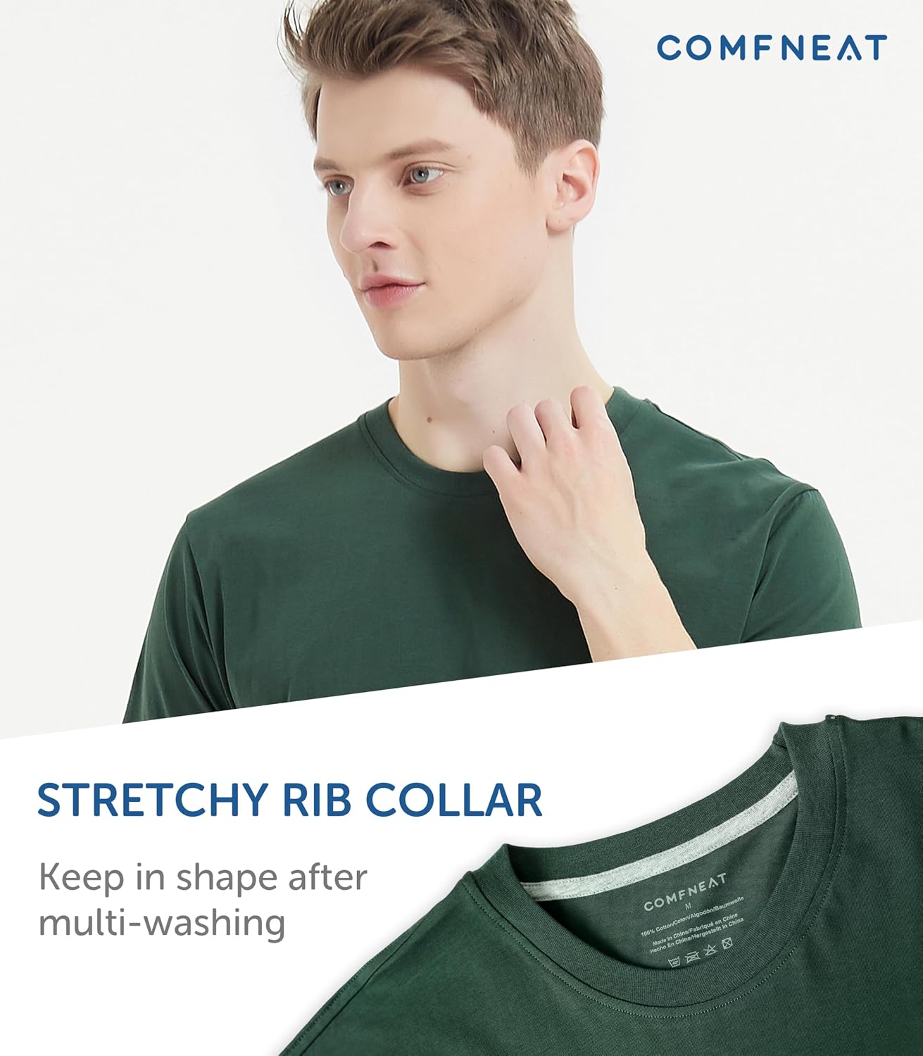 HOTComfneat Men's 3-Pack Lightweight T-Shirts Cotton Crew Neck Regular Fit Solid Tee