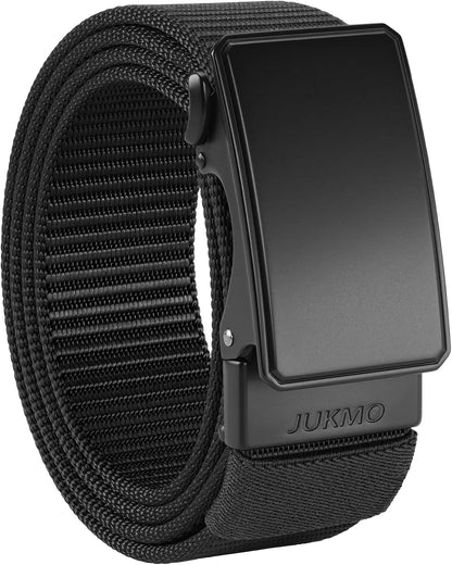 HOTJUKMO Men's 1.5" Nylon Ratchet Casual Belt for Jeans | Web Click Belt with Slide Buckle, No Holes Adjustable Trim to Fit , Gift Box
