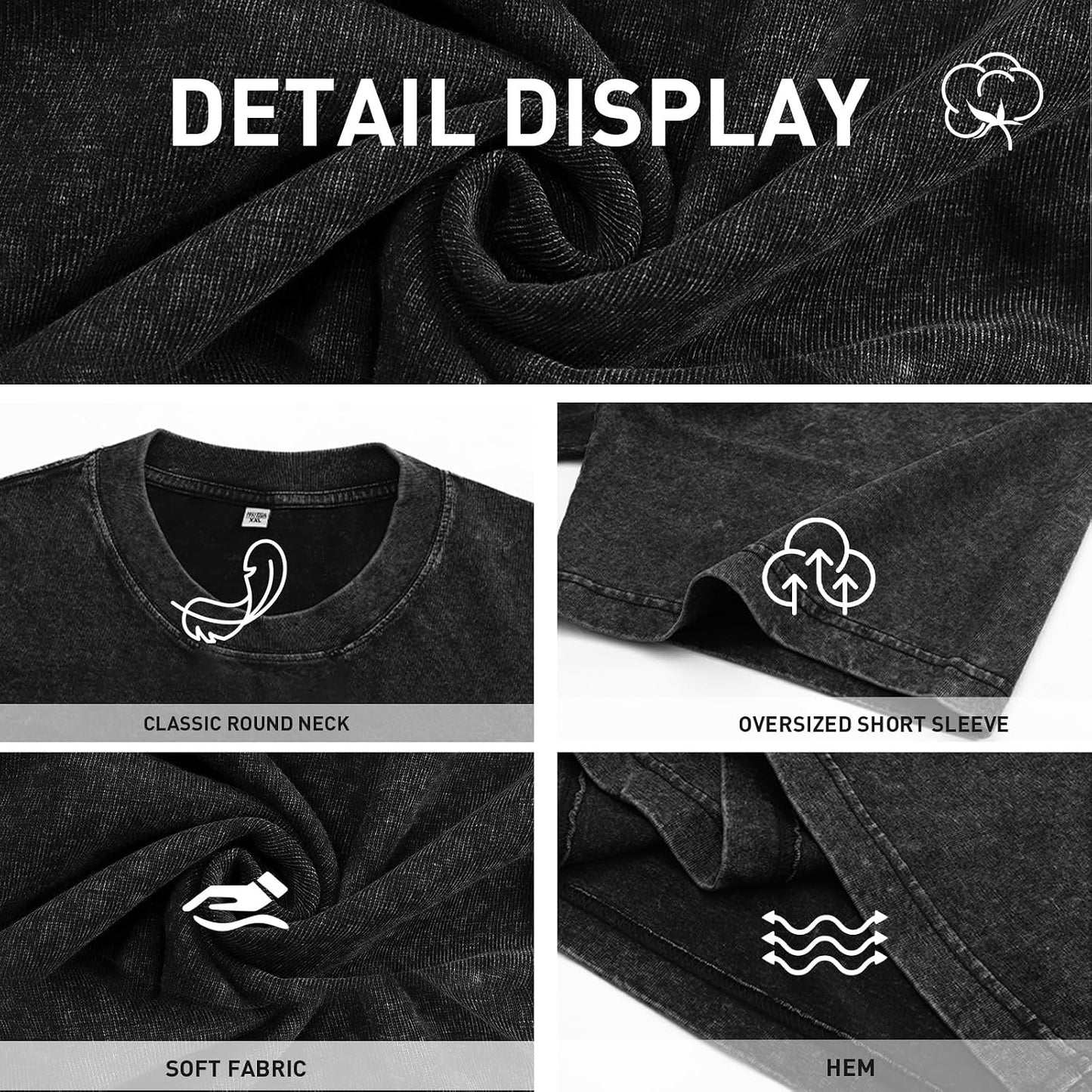 HOTMen's Cotton T-Shirts Oversized Unisex Short Sleeves Casual Loose Wash Solid Basic Tee Tops