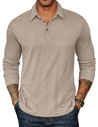 HOTCOOFANDY Mens Long Sleeve Polo Shirts Classic CasualButton Collared PoloTee