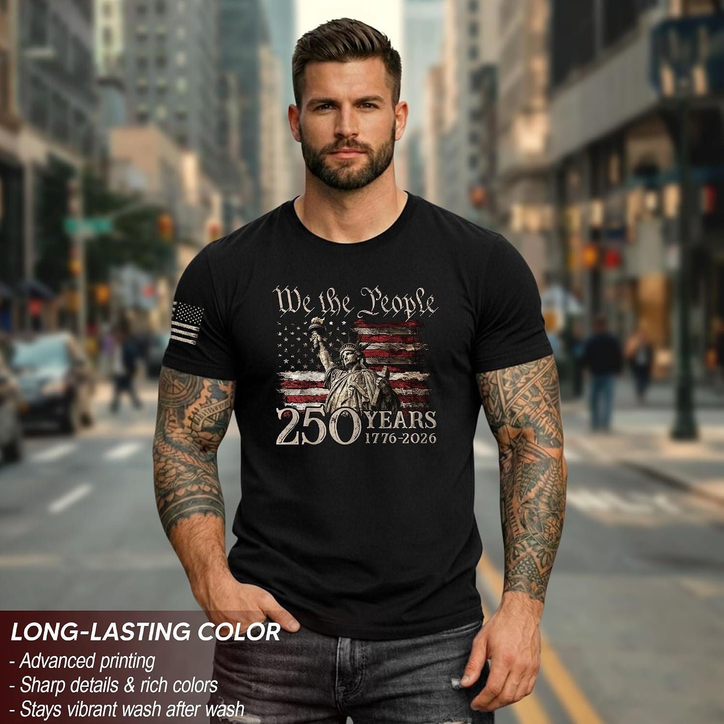 HOTAmerican 250th Anniversary Shirts, Mens Patriotic Shirts | Celebrate 250 years of history with these patriotic shirts, featuring vintage designs and soft, comfortable fabric