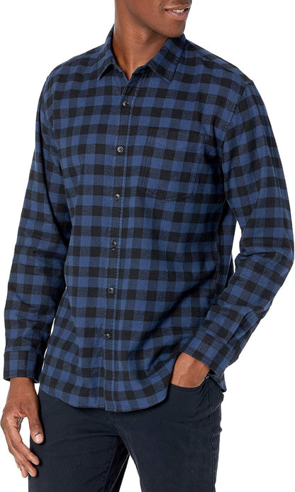 HOTAmazon Essentials Men's Regular Fit Long-Sleeve Flannel Shirt, Soft Brushed Cotton, Lightweight yet Warm