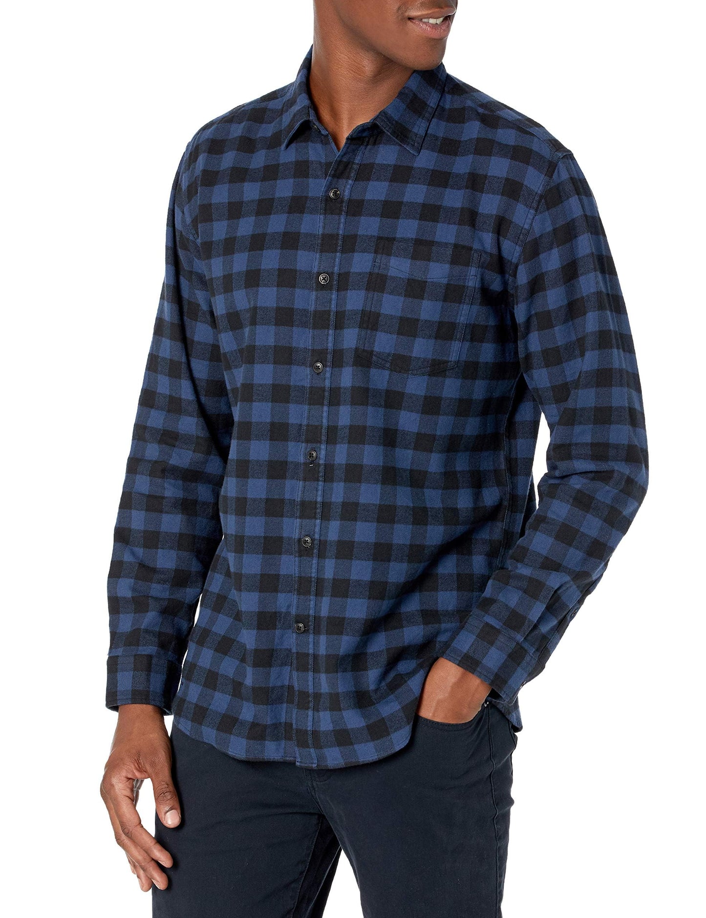 HOTAmazon Essentials Men's Regular Fit Long-Sleeve Flannel Shirt, Soft Brushed Cotton, Lightweight yet Warm