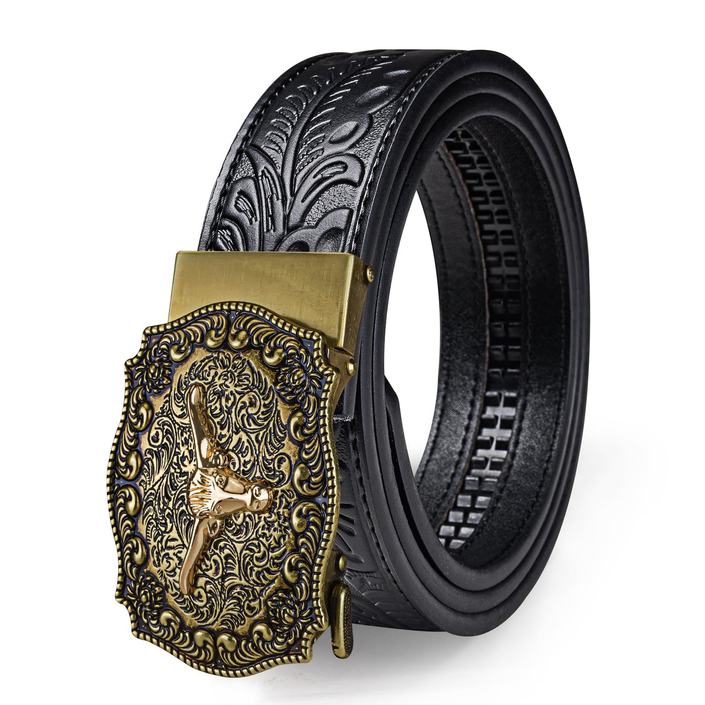 HOTDubulle Designer Mens Belts, Sliding Automatic Buckle Ratchet Dress Belt TOP Genuine Leather Strap Gifts