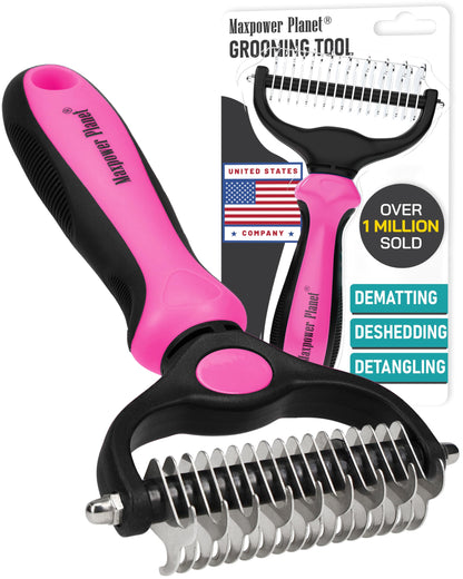 HOTMaxpower Planet Original Pet Grooming Rake - Double-Sided Deshedding Dematting Tool, Undercoat Rake for Dogs & Cats, Extra-Wide Dog Grooming Brush & Deshedder Comb for Long Hair, Reduces Shedding 95%