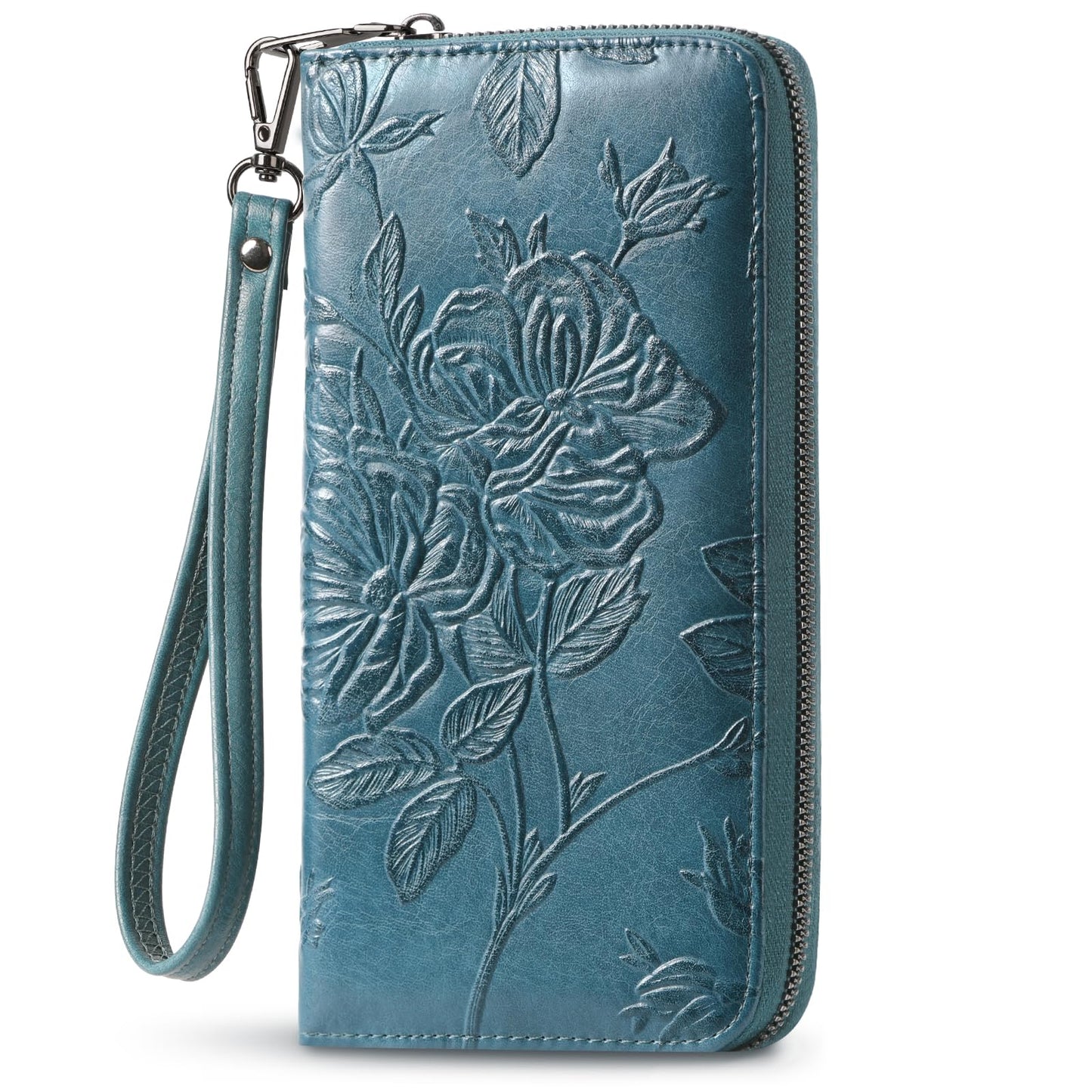 HOTWristlet Wallet for Women - Large Capacity RFID Leather Clutch | Premium vegan leather, rose embossed with a pen slot. Fits phones up to 6.9". 15 card slots & RFID. Ideal for travel & daily.
