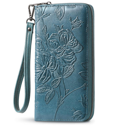 HOTWristlet Wallet for Women - Large Capacity RFID Leather Clutch | Premium vegan leather, rose embossed with a pen slot. Fits phones up to 6.9". 15 card slots & RFID. Ideal for travel & daily.