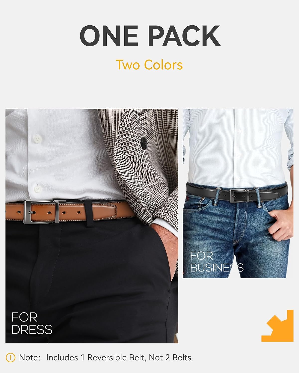 HOTCHAOREN Reversible Belt Men 1 Piece - 1.25" Leather Dress Belt - Trim to Fit for Elegant Style | 1 Belt, 2 Colors, Double-Sided Reversible, Premium Genuine Leather, Trim to Fit