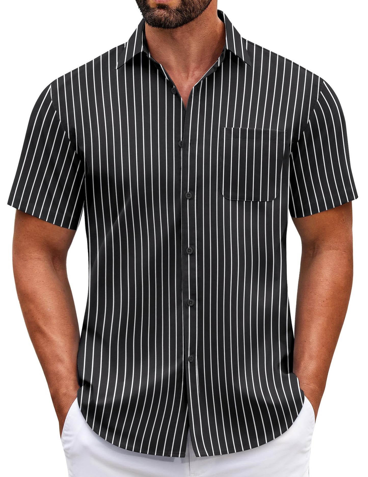 HOTCOOFANDY Mens Short Sleeve Casual Button Down Shirts Summer Untucked Dress Shirts with Pocket