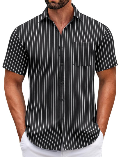 HOTCOOFANDY Mens Short Sleeve Casual Button Down Shirts Summer Untucked Dress Shirts with Pocket