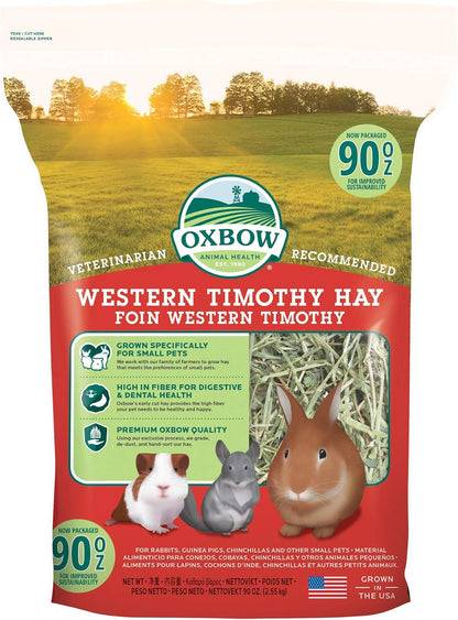 HOTOxbow Western Timothy Hay, Rabbit & Guinea Pig Hay, High Fiber, USA, 90 oz | Oxbow Timothy Hay, Bunny Hay For Rabbits, Guinea Pigs, Bunnies and Chinchillas, Hand-Sorted, De-Dusted, Made in USA