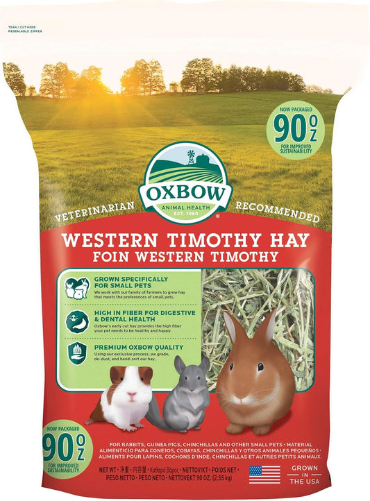 HOTOxbow Western Timothy Hay, Rabbit & Guinea Pig Hay, High Fiber, USA, 90 oz | Oxbow Timothy Hay, Bunny Hay For Rabbits, Guinea Pigs, Bunnies and Chinchillas, Hand-Sorted, De-Dusted, Made in USA