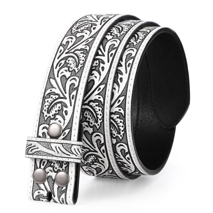 HOTTRIWORKS Western Belt Strap for Men without Buckle 1.5" Wide Floral Engraved Embossed Leather Belt Strap