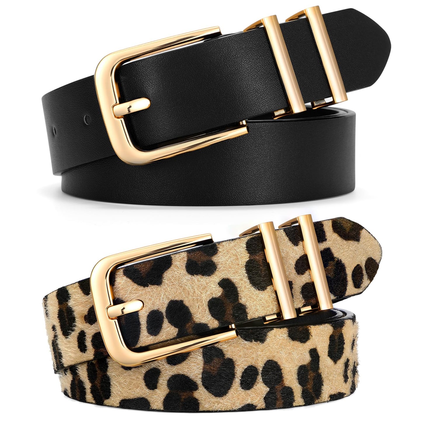 HOTSANSTHS 2 Pack Women Belt for Jeans Pants, Simple Fashion Ladies Waist Belt with Gold Buckle, 1inch Width