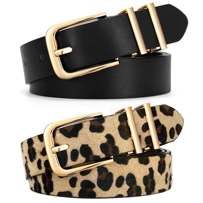 HOTSANSTHS 2 Pack Women Belt for Jeans Pants, Simple Fashion Ladies Waist Belt with Gold Buckle, 1inch Width